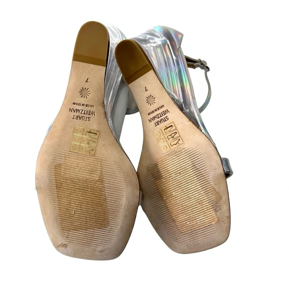 Stuart Weitzman NudistLucite Leather Clear-Wedge Sandals Women’s Size 7